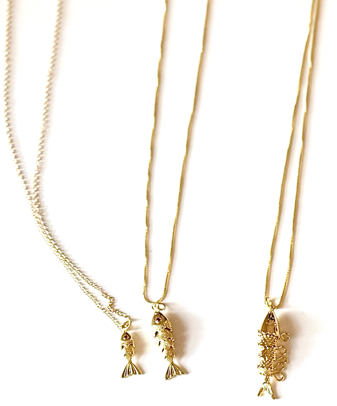 Lure- 14K Gold Steel Articulated Portuguese Fish Necklace : Medium