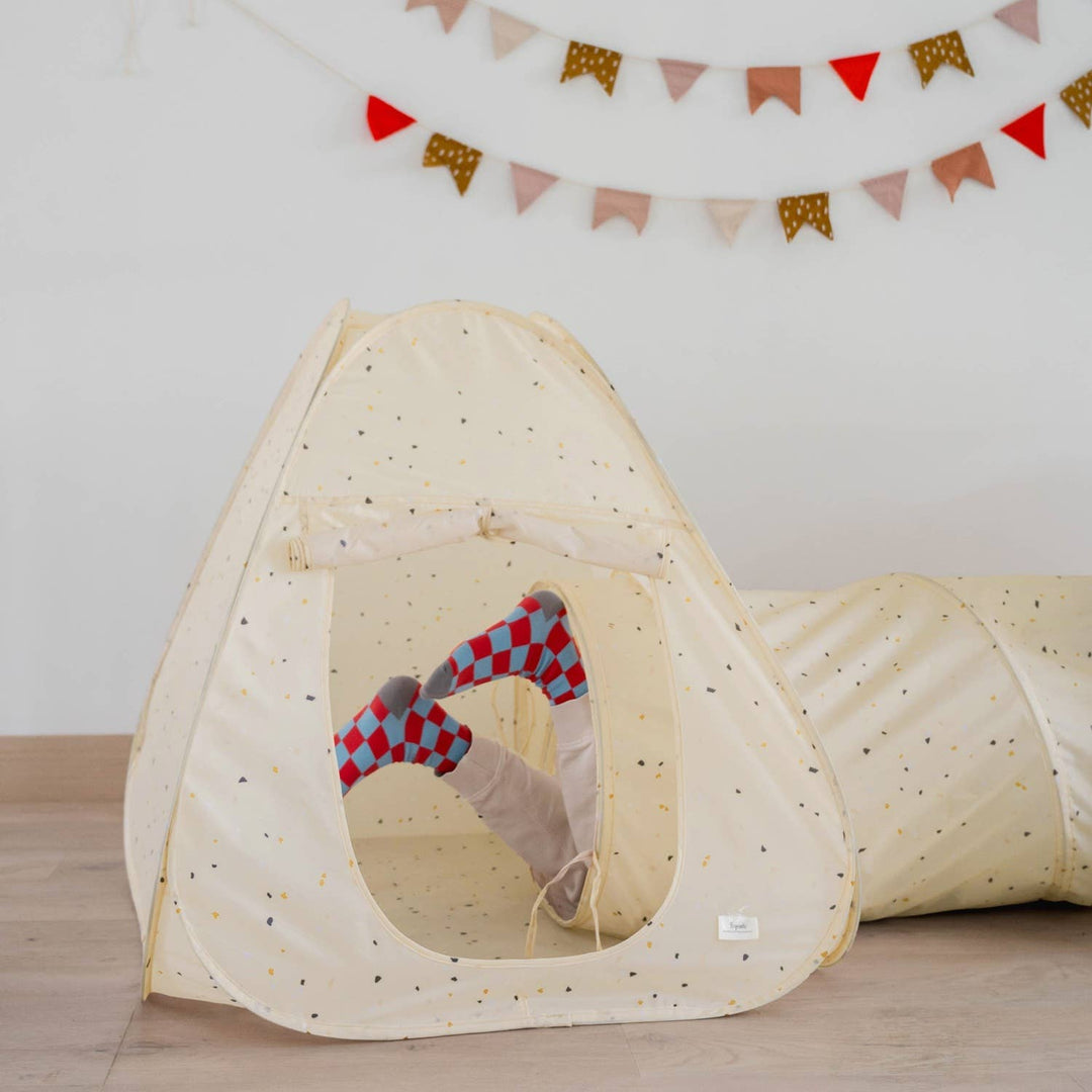 Kids 3-in-1 Play Tent & Tunnel Set with Recycled Fabric: Gingham Beige