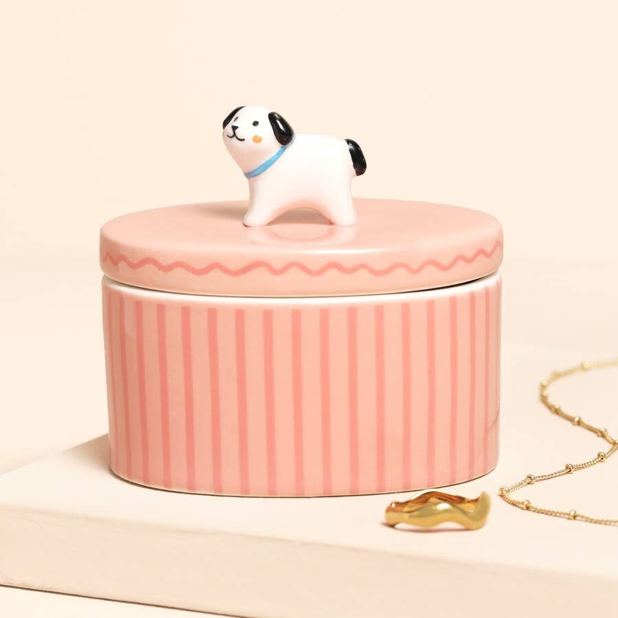 Pink oval Dog Trinket Pot
