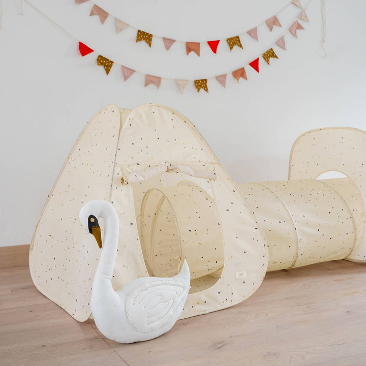 Kids 3-in-1 Play Tent & Tunnel Set with Recycled Fabric: Gingham Beige