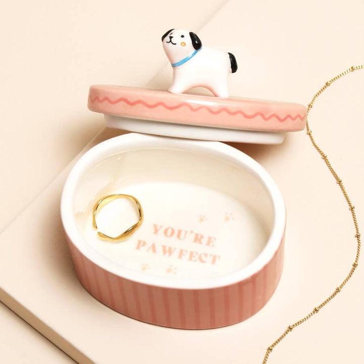 Pink oval Dog Trinket Pot