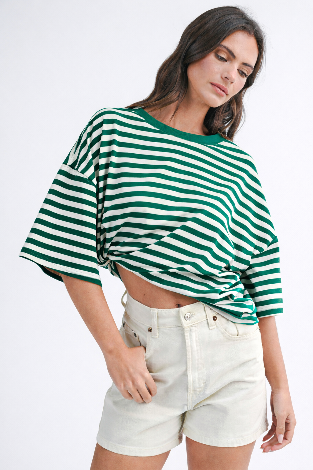 Oversized Stripe Boyfriend Tee: Emerald