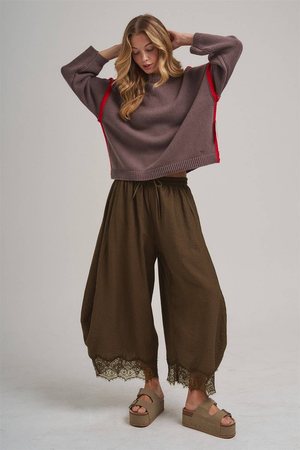 Balloon Pant with Lace: Vintage Mocha