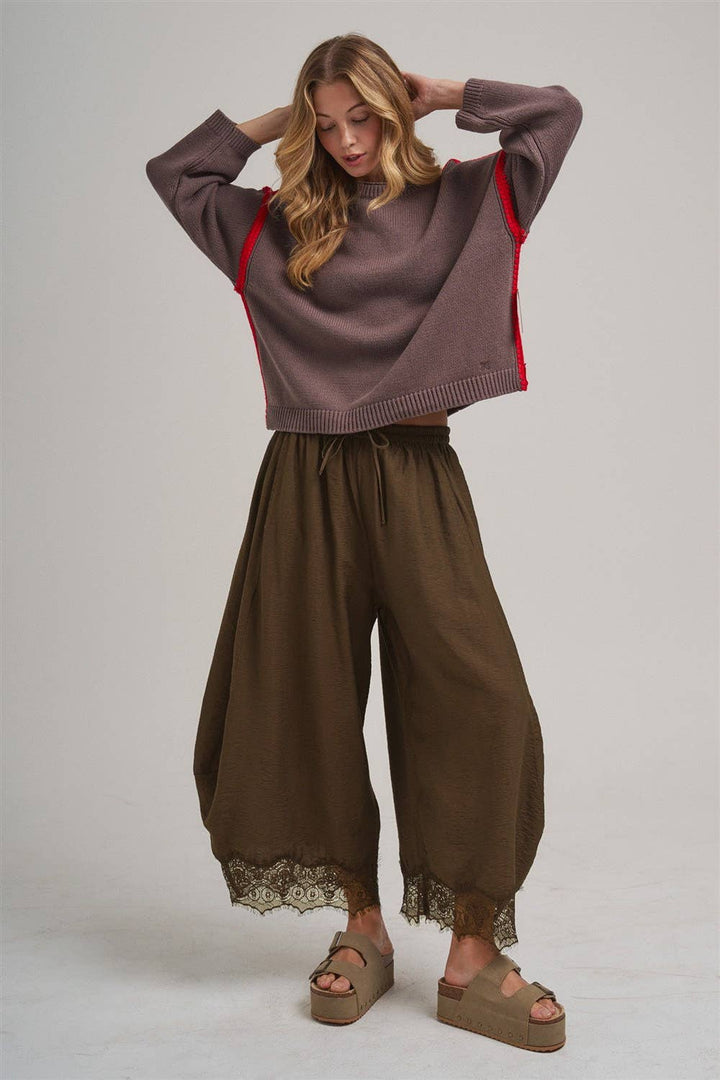 Balloon Pant with Lace: Vintage Mocha