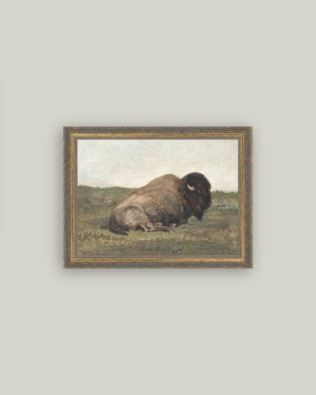 Resting Bison Framed Antique Art: 12x16