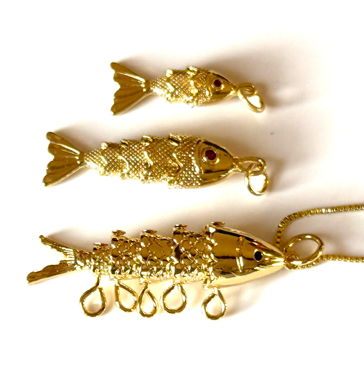 Lure- 14K Gold Steel Articulated Portuguese Fish Necklace : Small