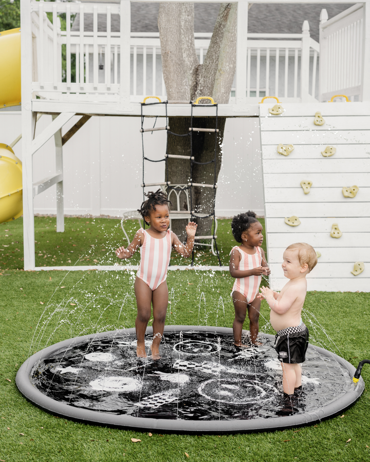 Sprinkler Splash Pad for Kids: Monochrome Smiley