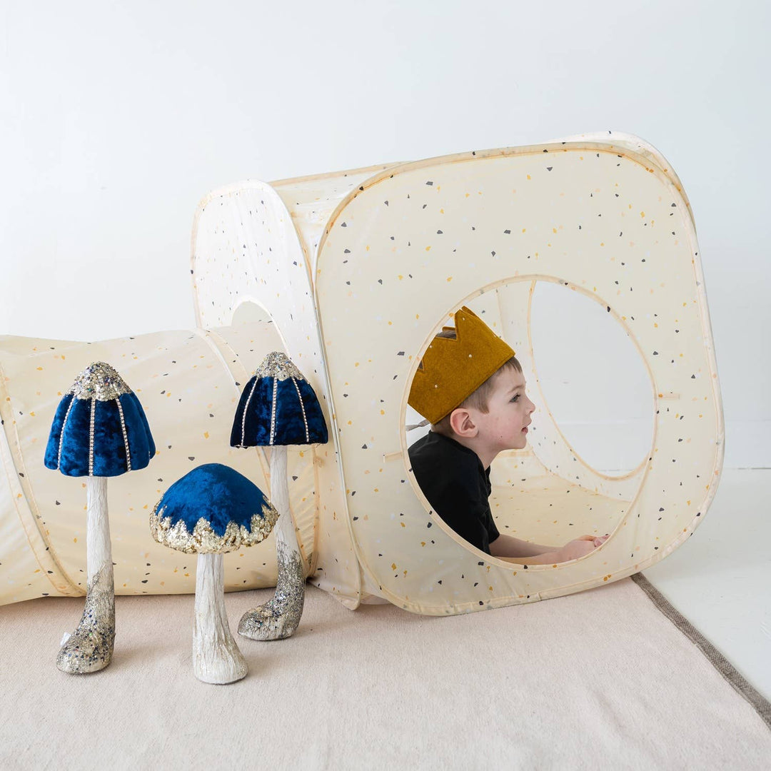 Kids 3-in-1 Play Tent & Tunnel Set with Recycled Fabric: Gingham Beige