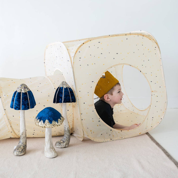 Kids 3-in-1 Play Tent & Tunnel Set with Recycled Fabric: Gingham Beige