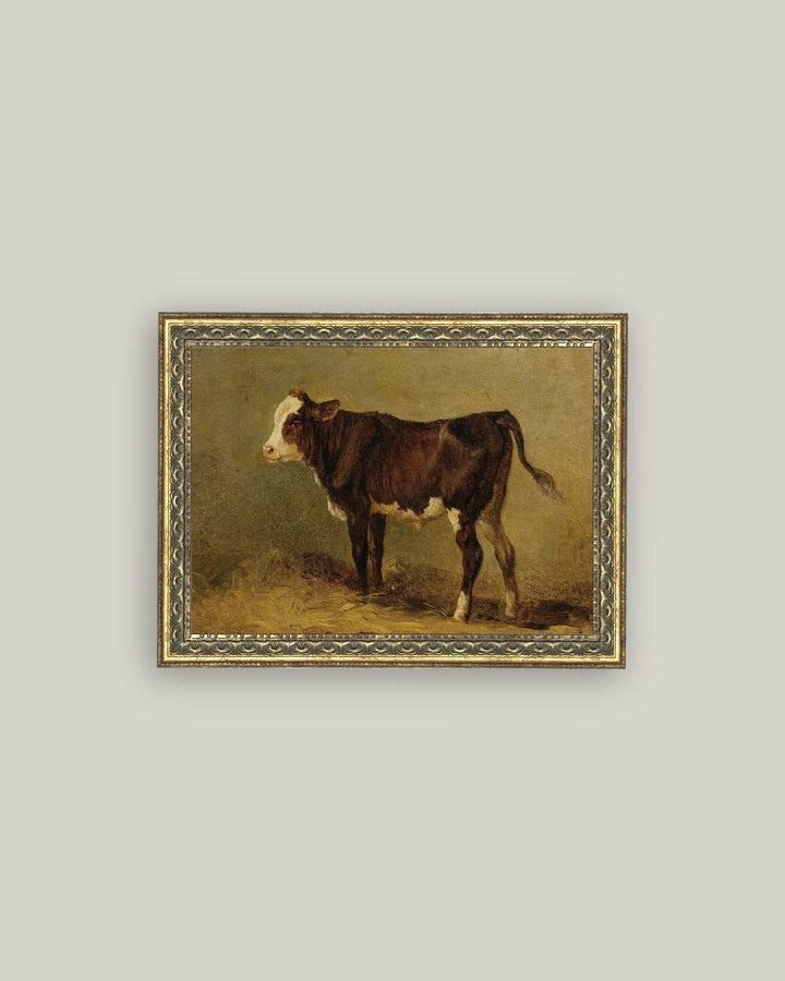 Vintage Calf Framed Antique Art: 10x8