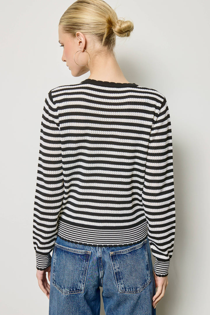 Mixed Stripe Bow Tie Cardigan: Black