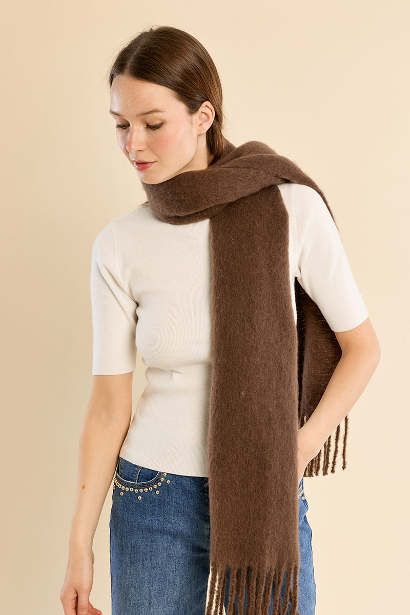 Fringe Knit Scarf- Chocolate
