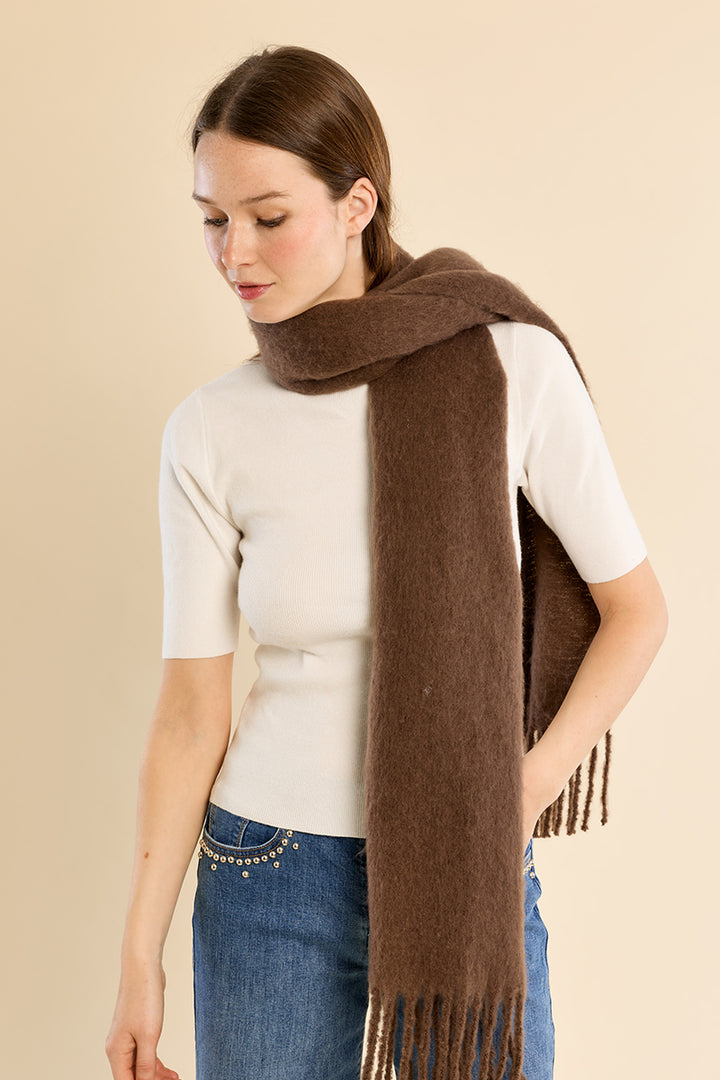 Fringe Knit Scarf- Chocolate
