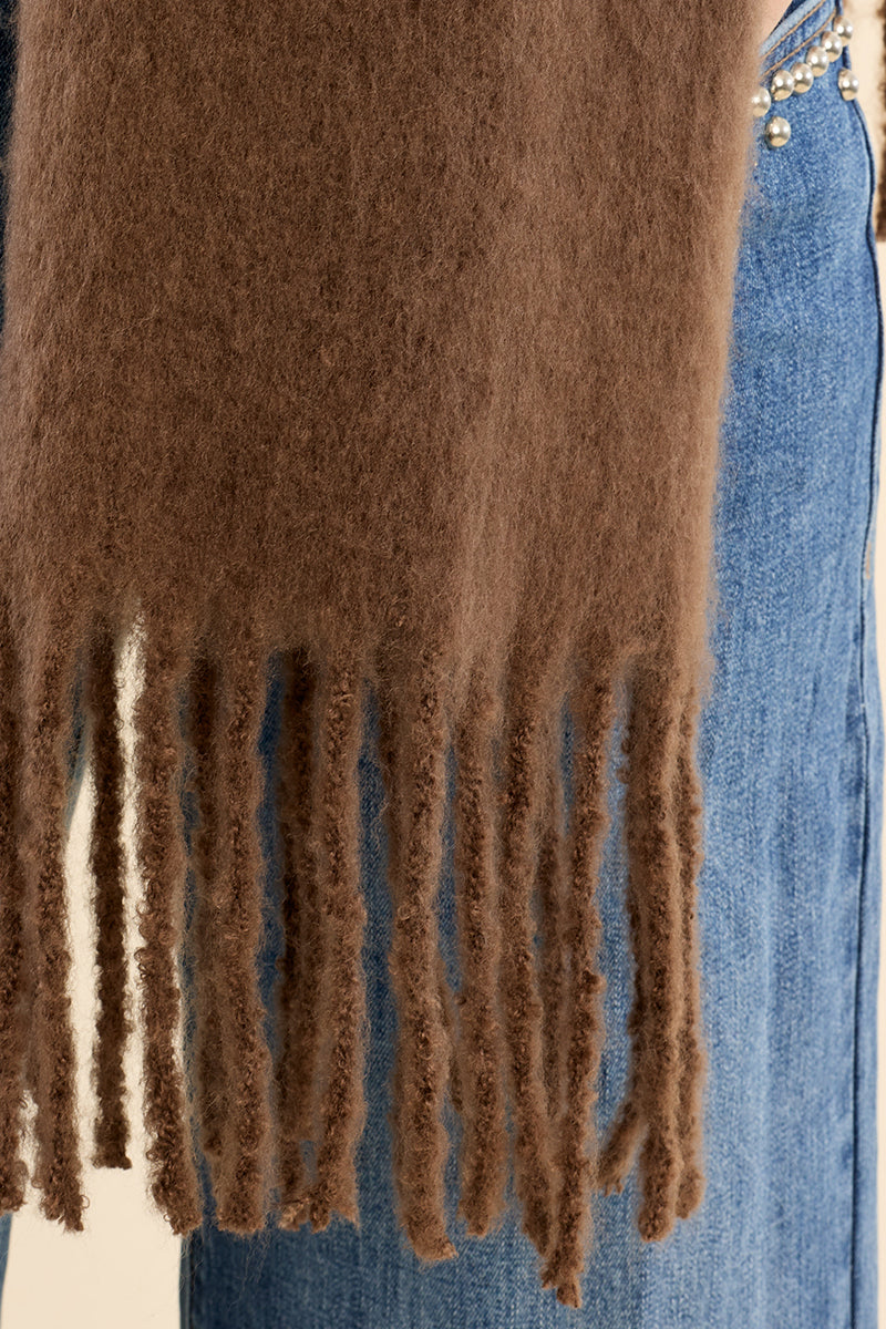 Fringe Knit Scarf- Chocolate