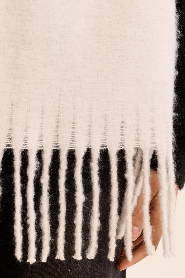 Fringe Knit Scarf- Off White