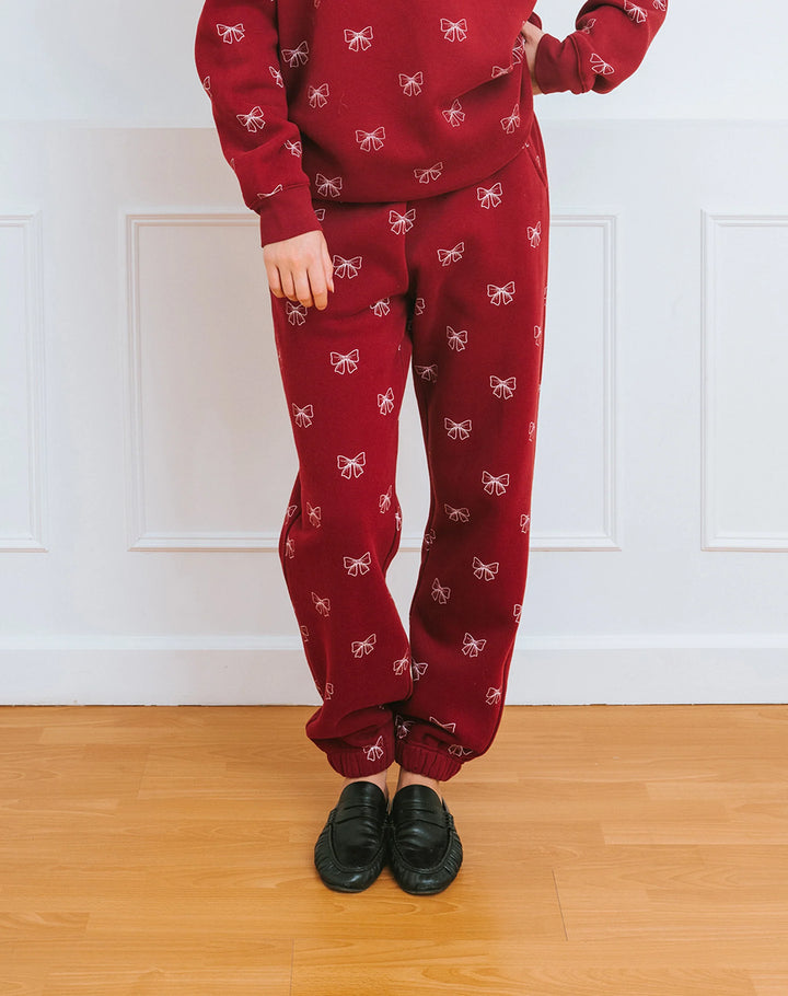 All Over Bow Best Friend Jogger - Burgundy