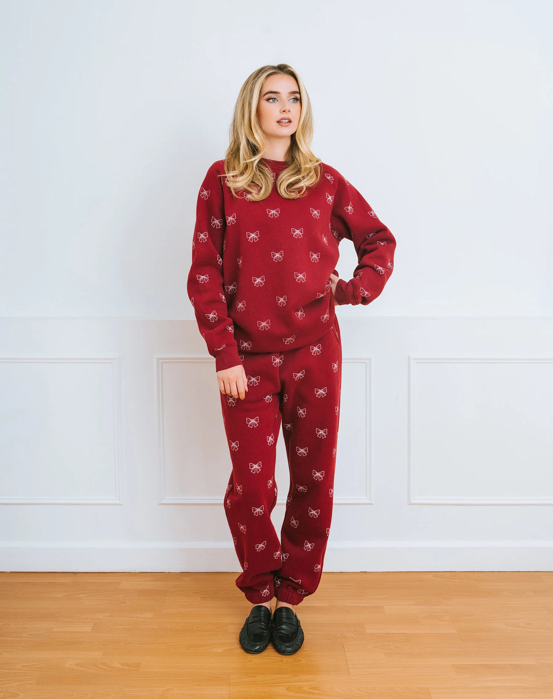 All Over Bow Big Sister Crew - Burgundy