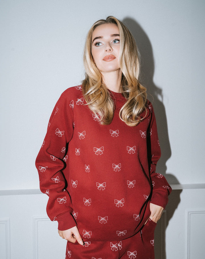 All Over Bow Big Sister Crew - Burgundy