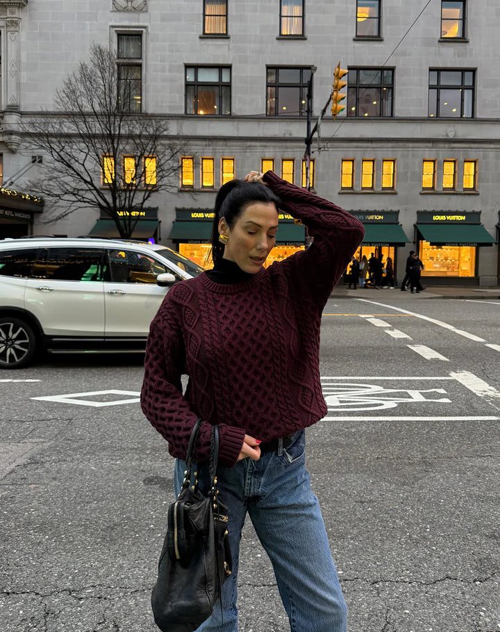Irish Cable Knit Sweater- Burgundy