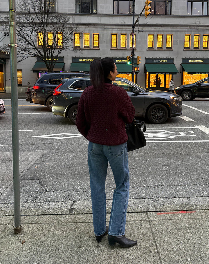 Irish Cable Knit Sweater- Burgundy