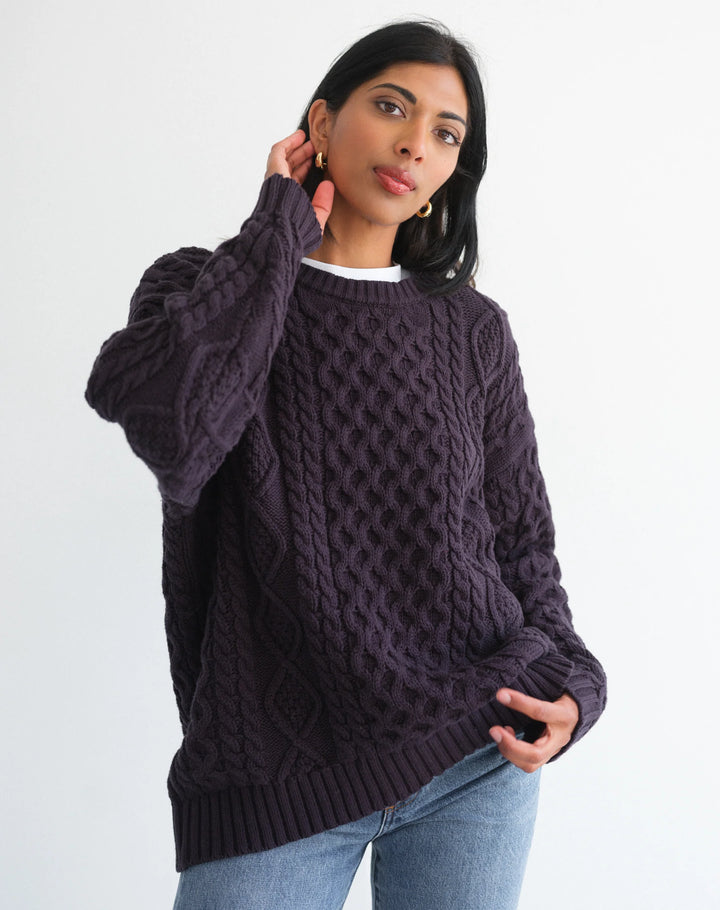 Irish Cable Knit Sweater - Navy