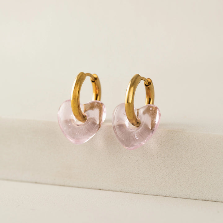 Corazon Heart Hoop Earrings- Clear