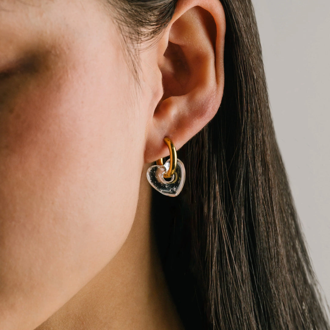 Corazon Heart Hoop Earrings- Clear
