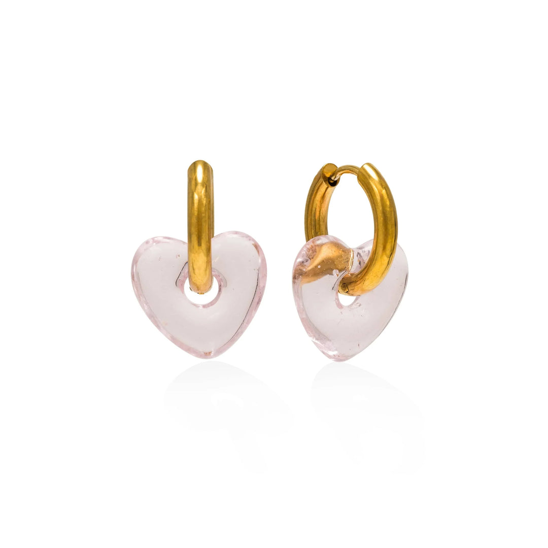 Corazon Heart Hoop Earrings- Clear