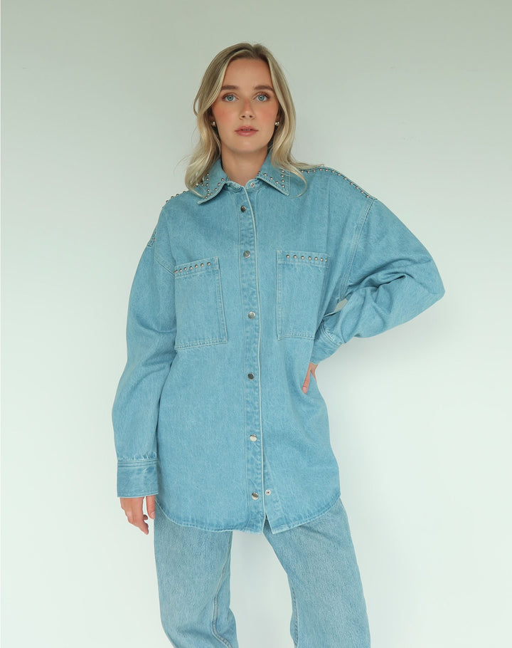 Shania Denim Jacket - Vintage Studded Blue