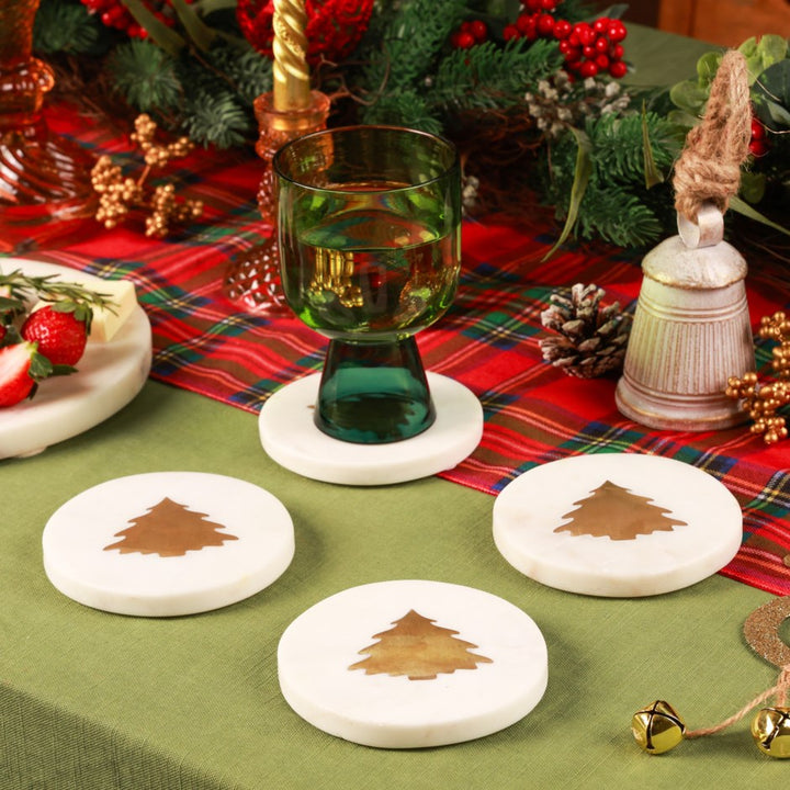 Holiday Tree Marble/Brass Coasters