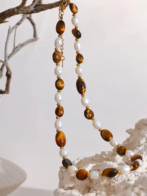 Cream & Cocoa Tiger Stone Necklace