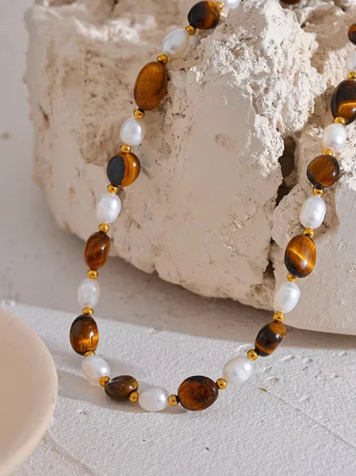 Cream & Cocoa Tiger Stone Necklace