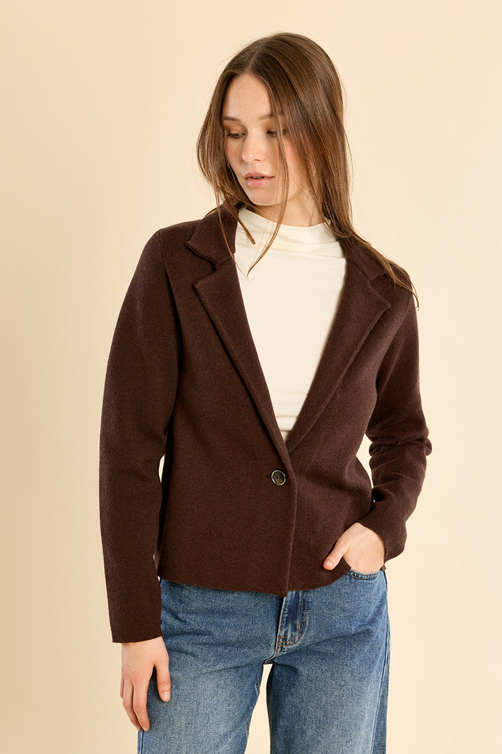 Crop Blazer Jacket- Chocolate