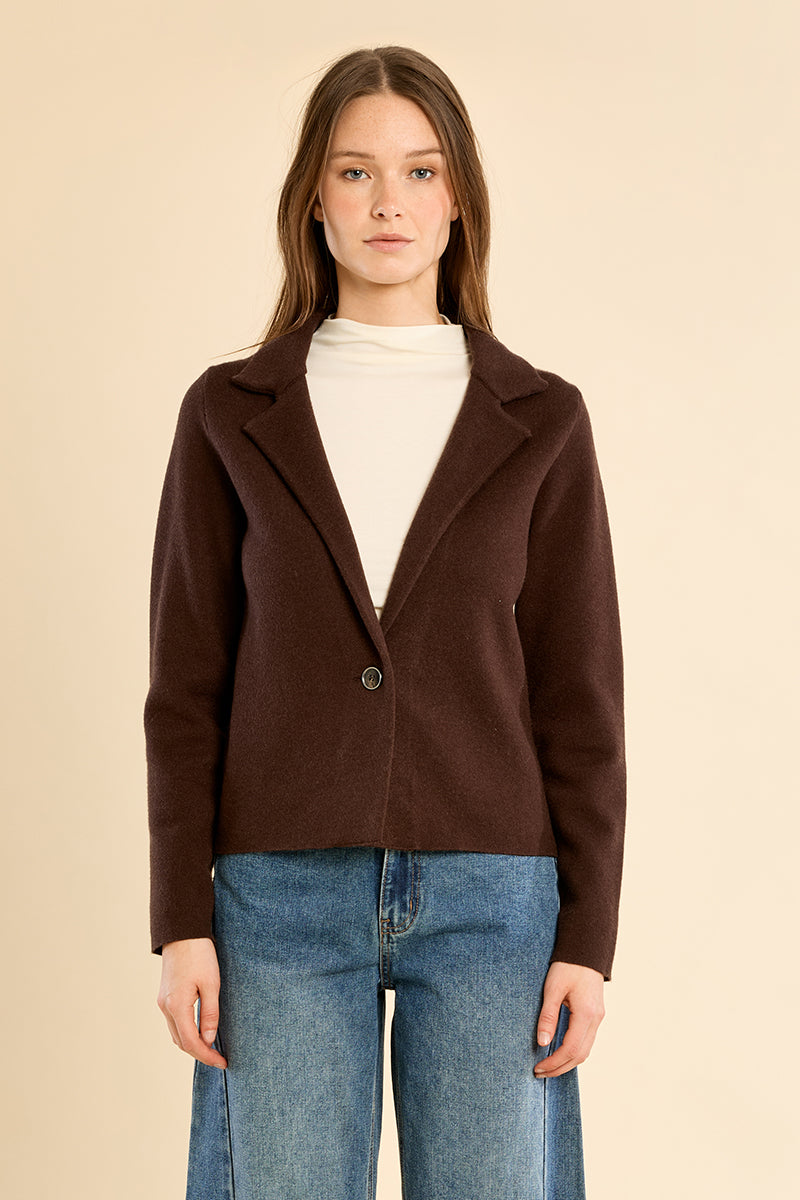 Crop Blazer Jacket- Chocolate
