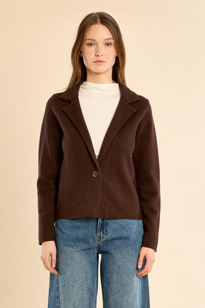 Crop Blazer Jacket- Chocolate