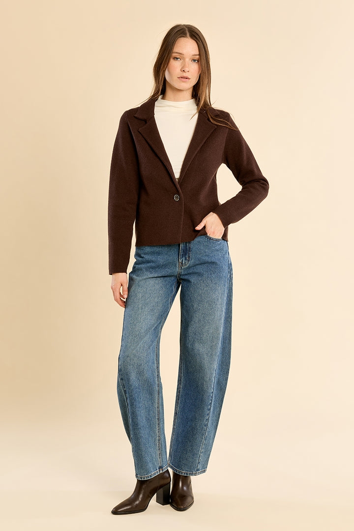 Crop Blazer Jacket- Chocolate