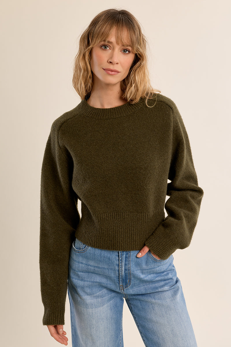 Rib Cropped Sweater- Khaki