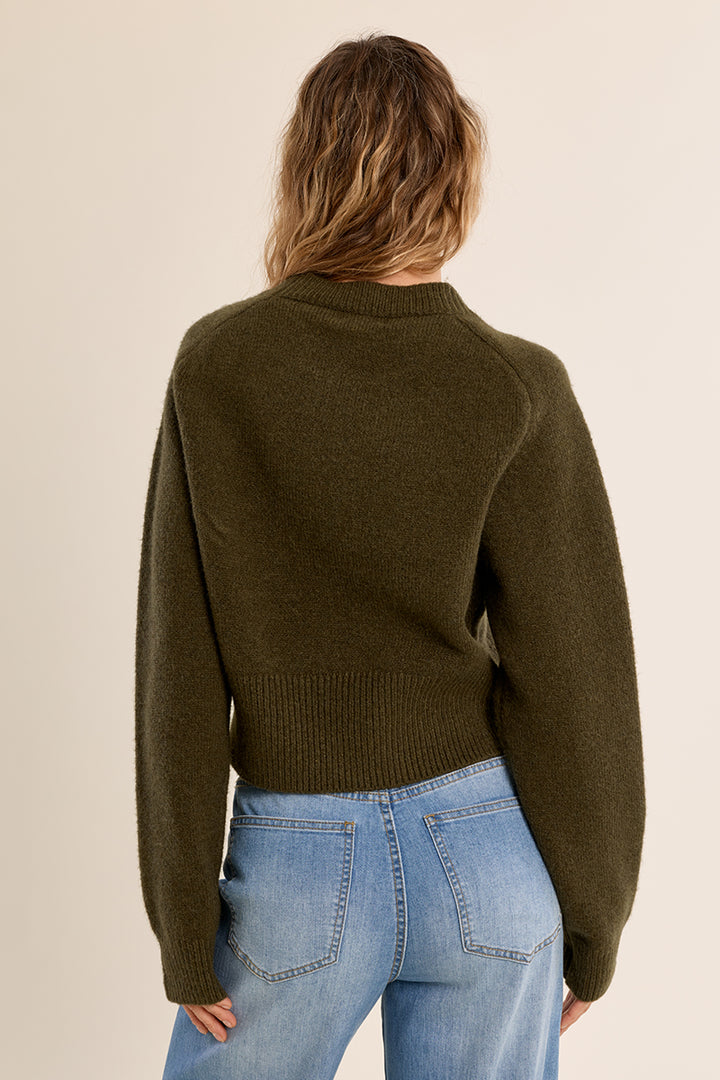 Rib Cropped Sweater- Khaki