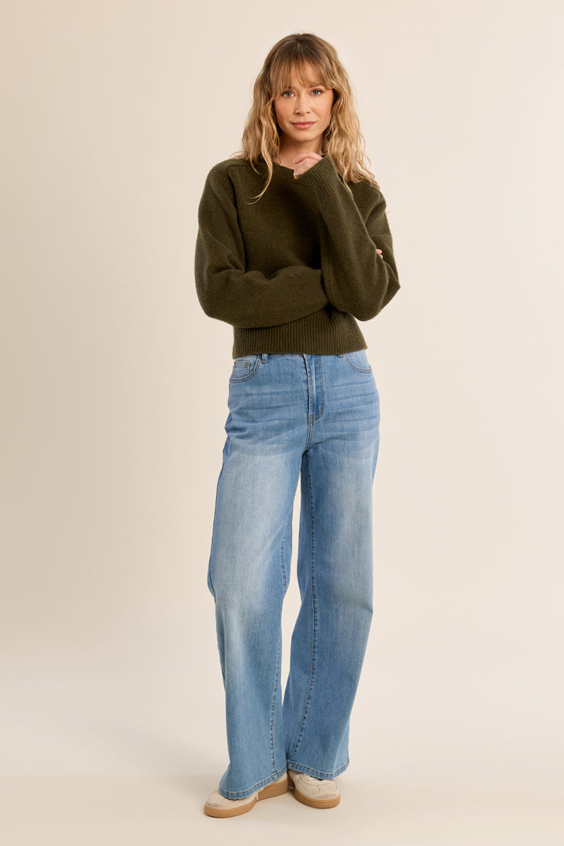 Rib Cropped Sweater- Khaki