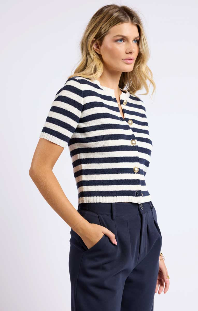 Daphne Striped Button Cardigan