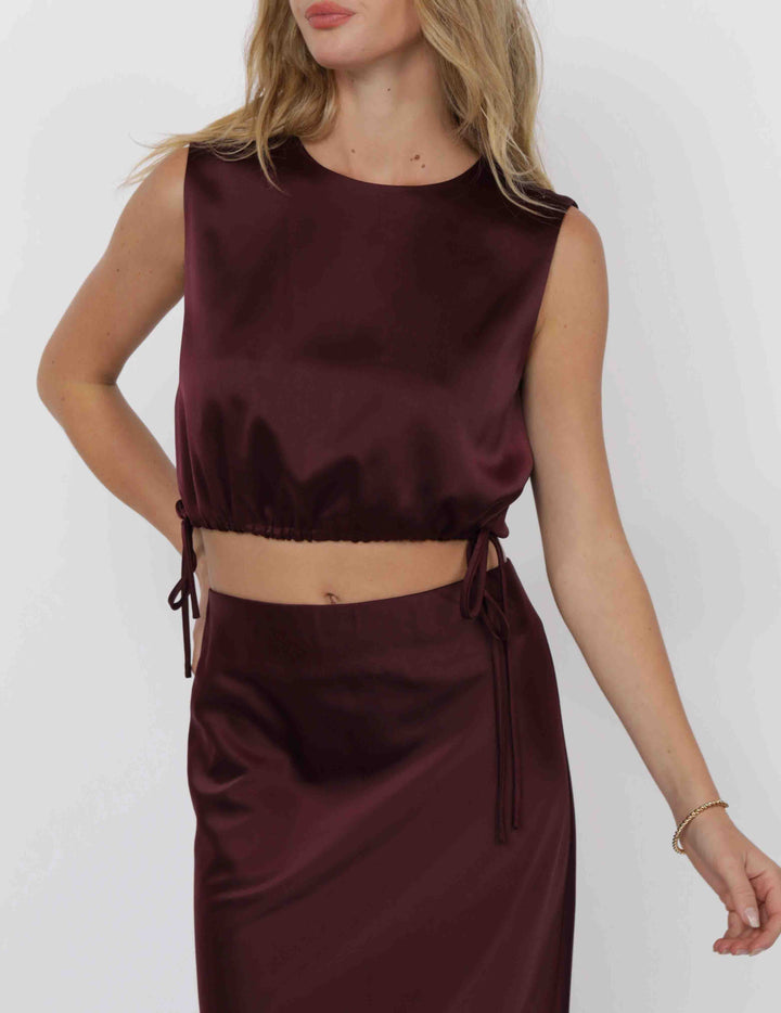 Deep Trance Satin Crop Tank - Wine