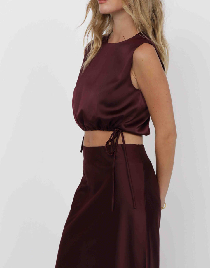 Deep Trance Satin Crop Tank - Wine