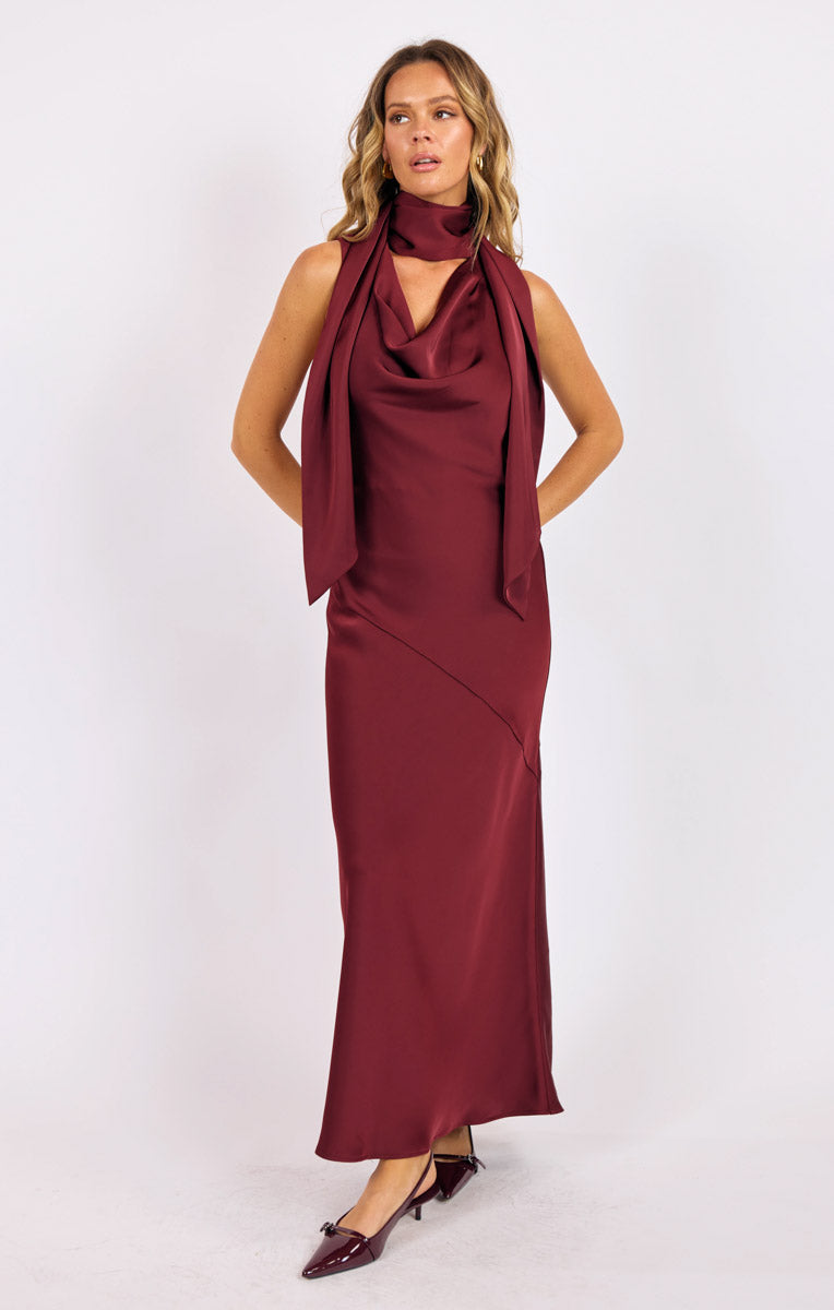 Crimson Hour Satin Dress
