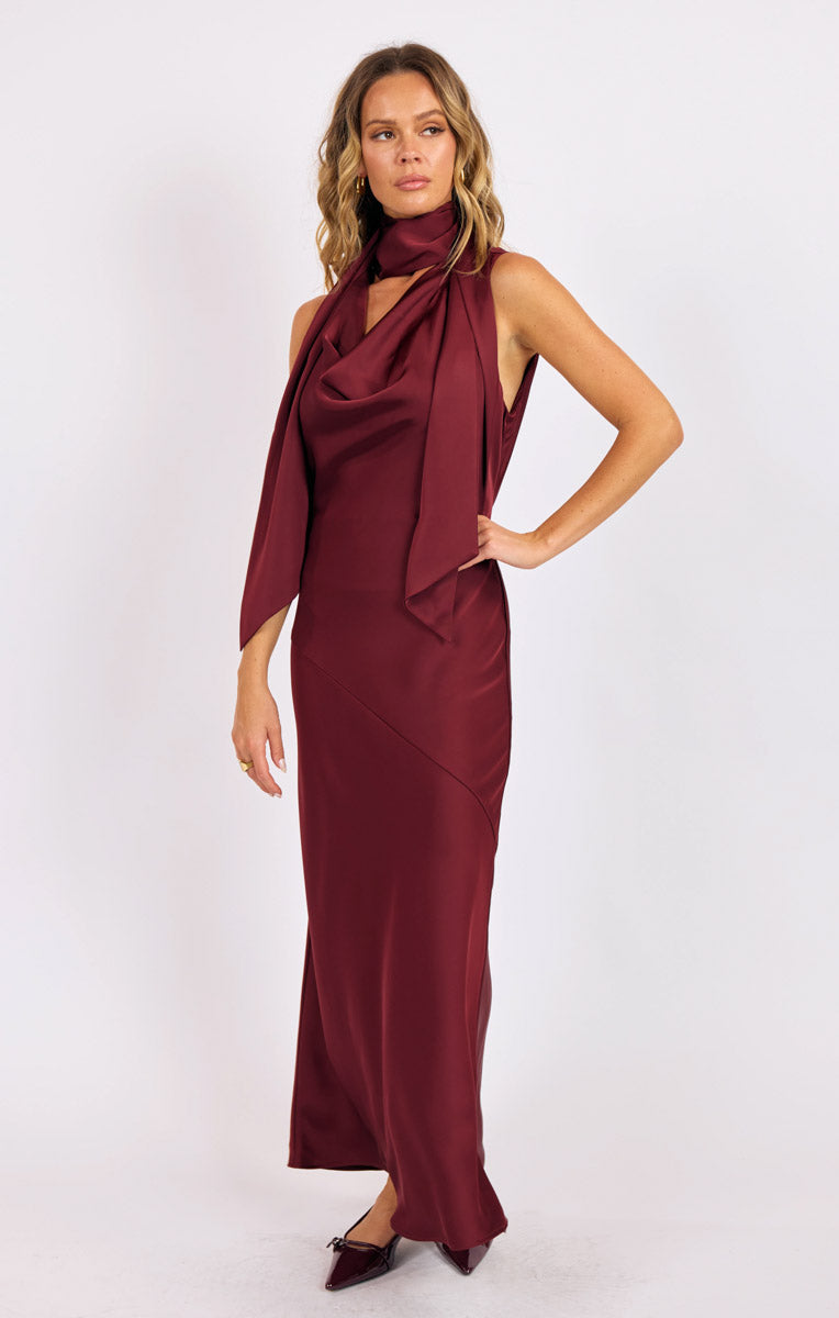 Crimson Hour Satin Dress