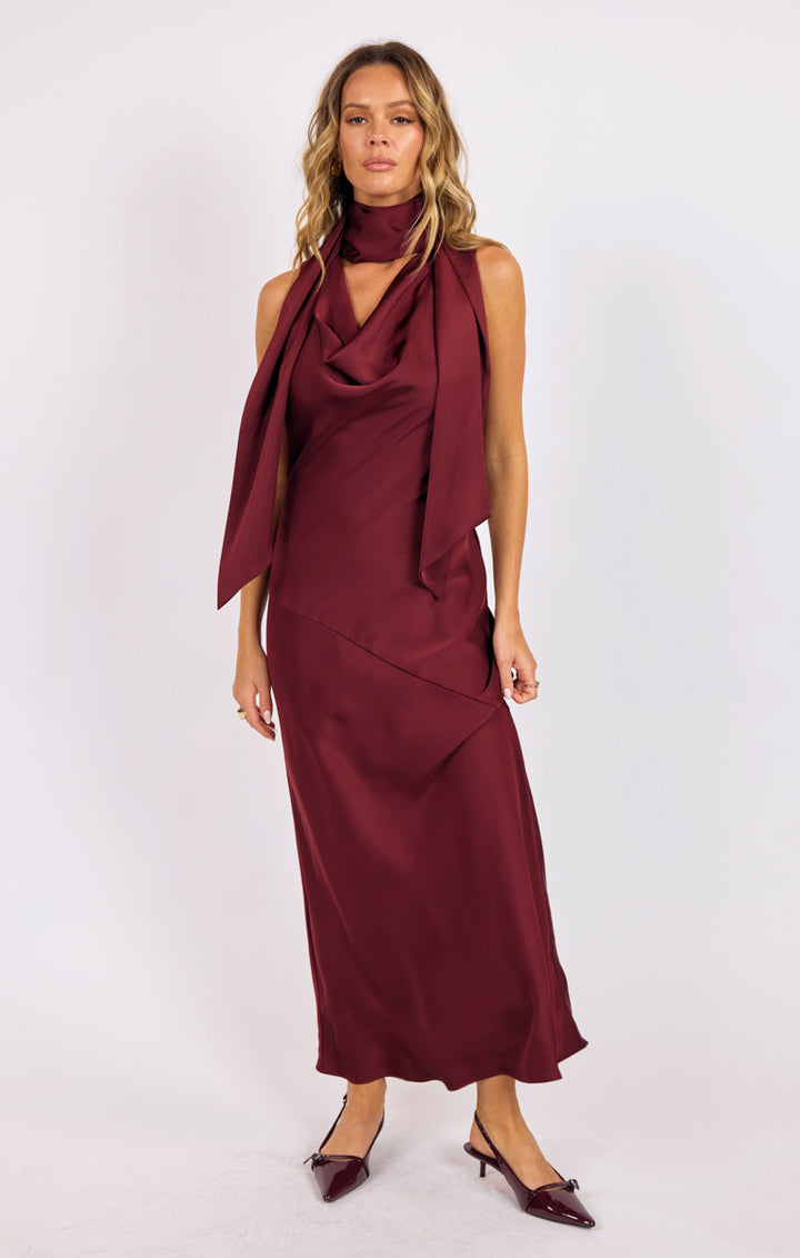 Crimson Hour Satin Dress