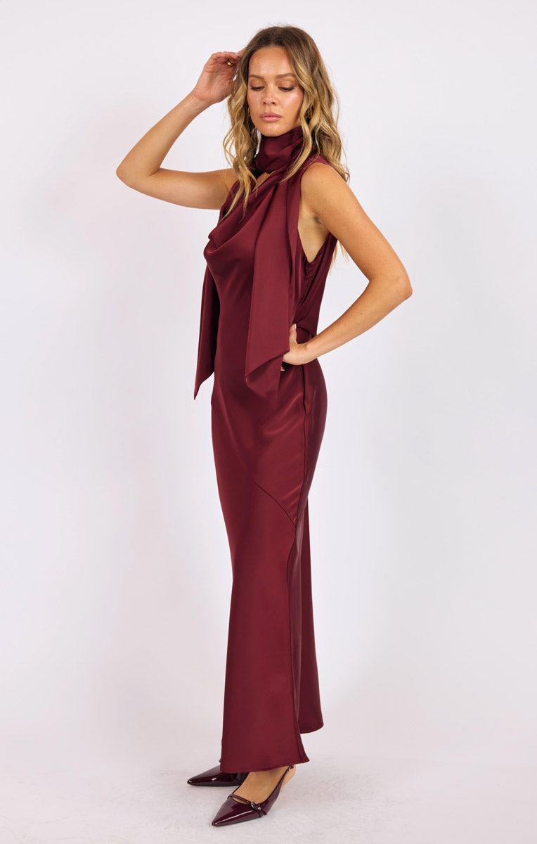 Crimson Hour Satin Dress