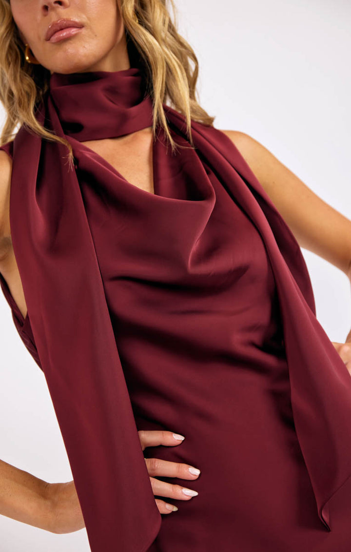 Crimson Hour Satin Dress