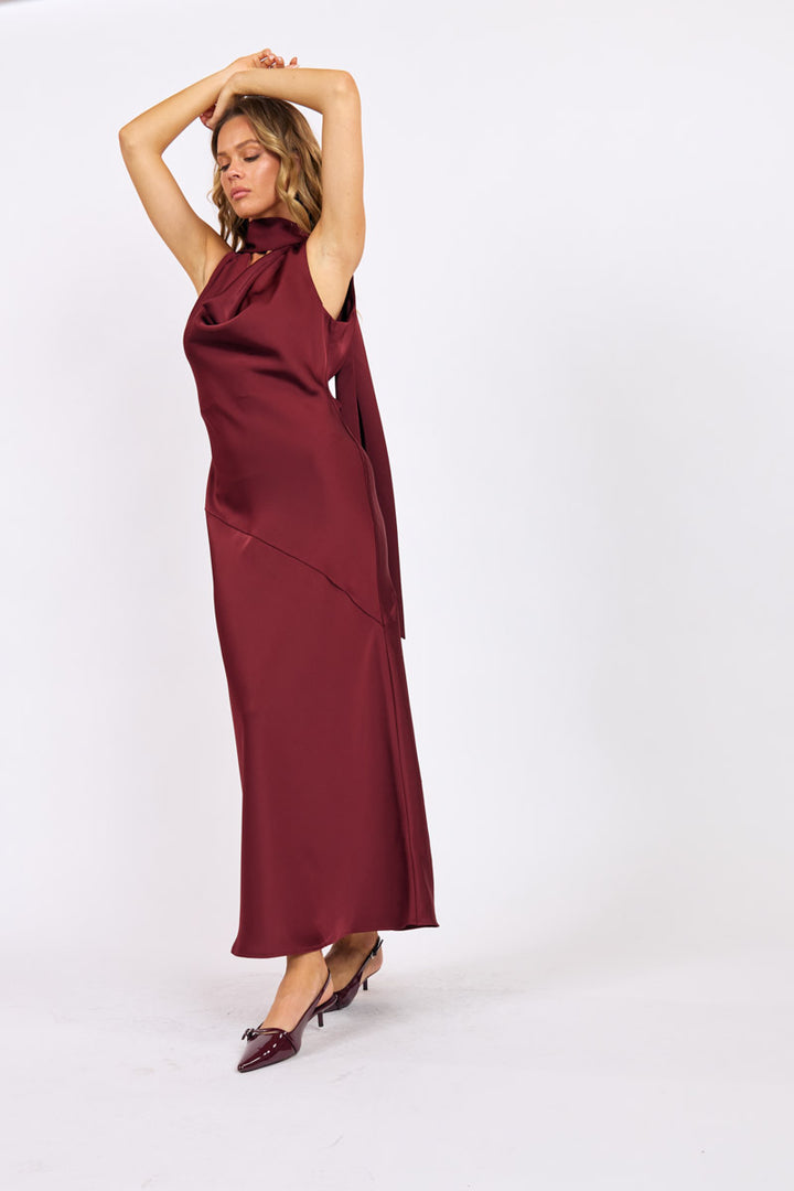 Crimson Hour Satin Dress