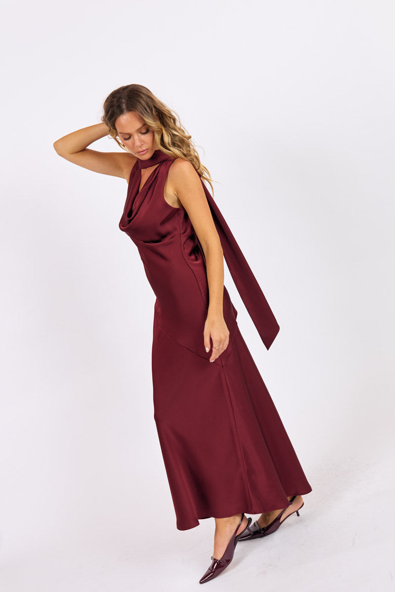 Crimson Hour Satin Dress