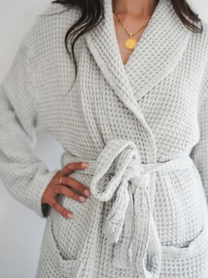 One Wednesday Waffle Robe - Pearl Grey